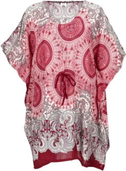 Poncho, Mandala Tunika, Boho Kaftan, Kurzarm Strandtunika Für Starke Frauen - Rot
