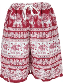 Leichte Shorts, Kurze Unisex Hose Mit Elefanten-Print - Rot