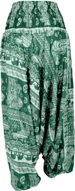Pluderhose Mit Elefanten-Print, Overall, Jumpsuit, Haremshose, Pumphose, Aladinhose - Grün -Modebekleidungsgeschäft 52795 me shop 252