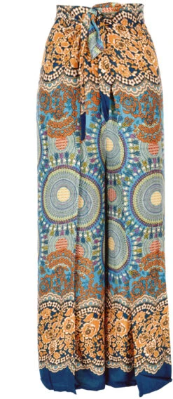 Palazzohose, Langer Boho Hosenrock, Wickelhose, Sommerhose - Orarange/petrol