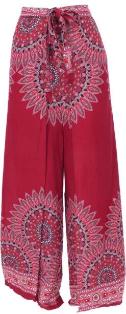 Palazzohose, Langer Boho Hosenrock, Wickelhose, Sommerhose - Weinrot