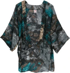 Kurzer Kimono, Boho Kimono, Offener Kimono - Blau/schwarz