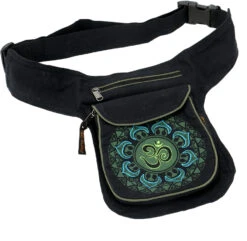 Stoff Sidebag &amp; Gürteltasche Aum Mandala, Goa Gürteltasche, Bauchtasche - Schwarz/grün - 25x17x4 Cm -Modebekleidungsgeschäft 53018 12356 0606tilo taschen 93