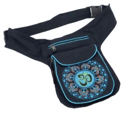 Stoff Sidebag &amp; Gürteltasche Aum Mandala, Goa Gürteltasche, Bauchtasche - Schwarz/türkis - 25x17x4 Cm -Modebekleidungsgeschäft 53019 12356 0606tilo taschen 99