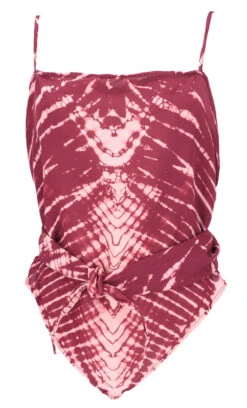 Rückenfreies Sommertop, Batiktop,Batik Wickeltop - Weinrot