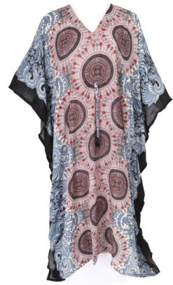 Ponchokleid, Kaftan, Maxikleid, Strandkleid - Taubenblau/braun