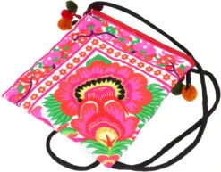 Schultertasche, Hippie Tasche Chiang Mai, Bestickter Beutel - Weiß/pink - 22x20 Cm -Modebekleidungsgeschäft 53073 123taschen thailand 2023 178