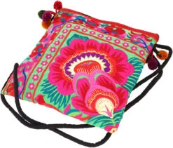 Schultertasche, Hippie Tasche Chiang Mai, Bestickter Beutel - Grün/pink - 22x20 Cm -Modebekleidungsgeschäft 53074 123taschen thailand 2023 179