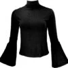 Schmales Langarmshirt Mit Trompetenärmeln Und Hohem Kragen - Schwarz -Modebekleidungsgeschäft 53158 123patrpron 2023 15