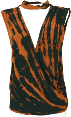 Batik Hippie T-Shirt Mit Halsband - Schwarz