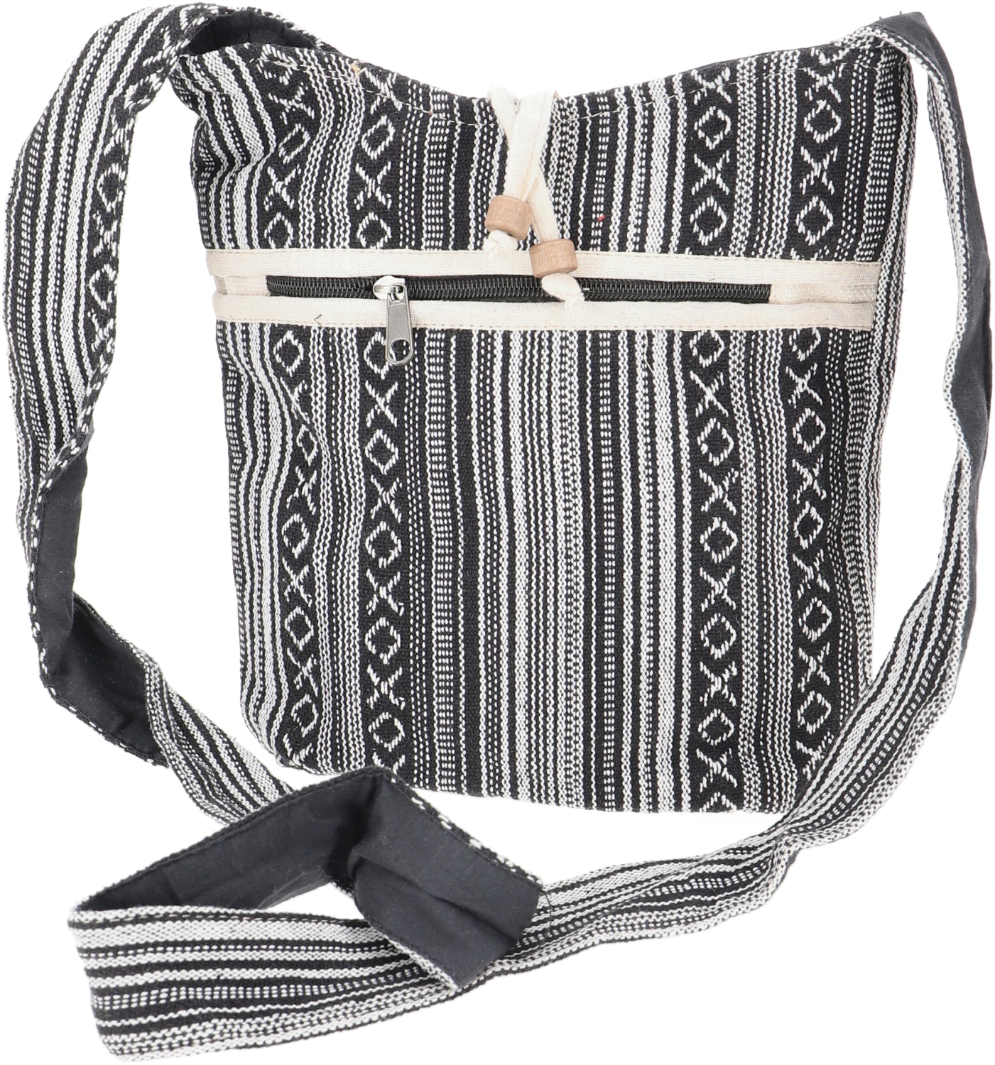 Kleiner Schulterbeutel, Boho Schultertasche, Tasche Im Ethnostyle - Schwarz/weiß - 25x20 Cm 3 Kleiner Schulterbeutel, Boho Schultertasche, Tasche Im Ethnostyle - Schwarz/weiß - 25x20 Cm