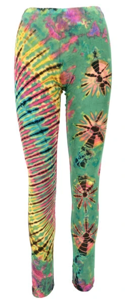Unikat Batik Damen Leggings, Stretch Hose Für Frauen, Yogahose - Grün/bunt