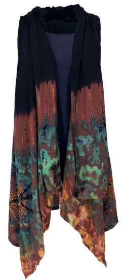 Unikat Batik Cardigan, Boho Westen Tunika, Boho Sommertunika, Maxitunika - Schwarz Braun -Modebekleidungsgeschäft 53308 12356batik tahailand 2023 215