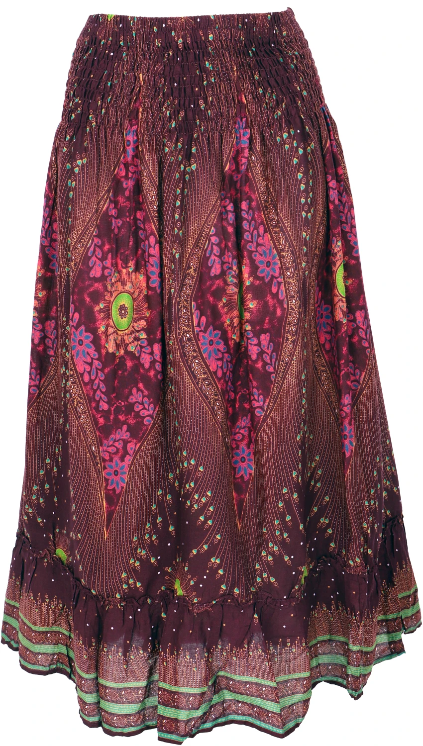 Boho Stufenrock, Strandrock, 3/4 Sommerrock - Bordeauxrot 3 Boho Stufenrock, Strandrock, 3/4 Sommerrock - Bordeauxrot