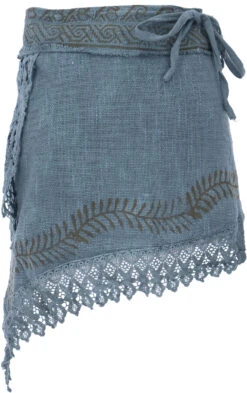 Natürlicher Goa Sommerrock, Bedruckter Ethno Wickelrock Mit Spitze, Hüftschmeichler - Taubenblau -Modebekleidungsgeschäft 53427 12356dev guru 2023 59