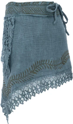 Natürlicher Goa Sommerrock, Bedruckter Ethno Wickelrock Mit Spitze, Hüftschmeichler - Taubenblau -Modebekleidungsgeschäft 53427 12356dev guru 2023 60