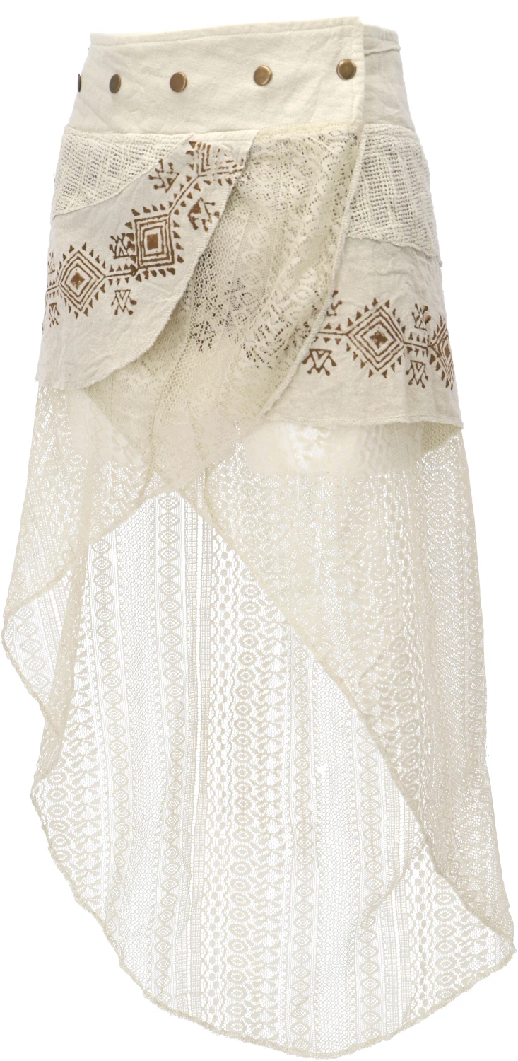 Psytrance Goa Pixi Lagenrock, Wickelrock Mit Spitze - Naturweiß 4 Psytrance Goa Pixi Lagenrock, Wickelrock Mit Spitze - Naturweiß – Bild 2