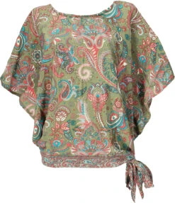 Lockere Sommerbluse, Seidige Boho Bluse - Olivgrün -Modebekleidungsgeschäft 53537 12356 0606kashi 2023 196