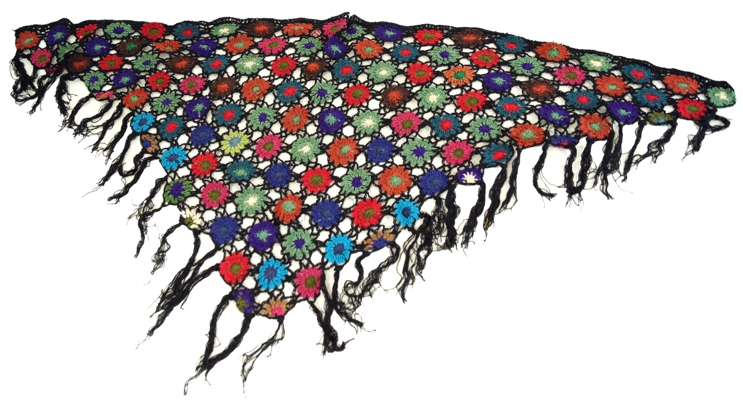 Häkelstola, Hippie Blümchen Häkelschal, Dreieckstuchl - Schwarz - 180x60 Cm 4 Häkelstola, Hippie Blümchen Häkelschal, Dreieckstuchl - Schwarz - 180x60 Cm – Bild 2