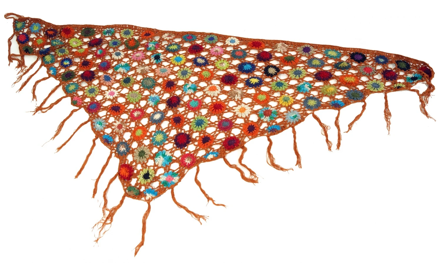 Häkelstola, Hippie Blümchen Häkelschal, Dreieckstuch - Rostorange - 180x60 Cm 4 Häkelstola, Hippie Blümchen Häkelschal, Dreieckstuch - Rostorange - 180x60 Cm – Bild 2