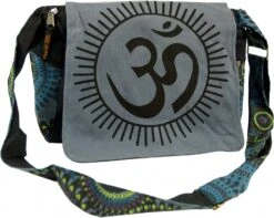 Schultertasche, Hippie Tasche, Goa Tasche Om - Grau - 23x28x12 Cm