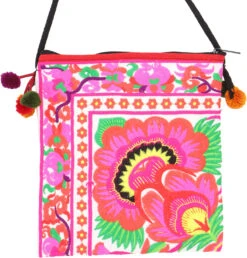 Schultertasche, Hippie Tasche Chiang Mai, Bestickter Beutel - Weiß/pink - 22x20 Cm -Modebekleidungsgeschäft 83d8dd37af2ef63cb64ec2811b646212