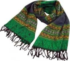 Weicher Pashmina Schal / Stola, Schultertuch, Plaid - Inka Muster Grün - 200x90 Cm -Modebekleidungsgeschäft 9 18dsc07221