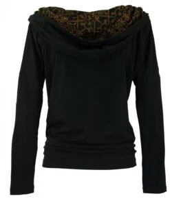 Lockeres Longshirt Aus Bio-Baumwolle, Boho Shirt Schalkapuze - Schwarz -Modebekleidungsgeschäft 9 18dsc07327