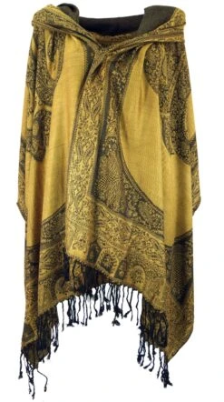 Pashmina-Viskose Schal, Indische Boho Stola Mit Paisley Muster - Mustard - 180x70 Cm