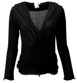 Wickelshirt, Baumwollstrick Pullover, Wickeljacke - Schwarz