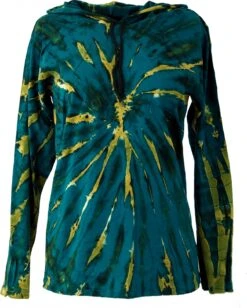 Batik Shirt, Goa Tie Dye Langarmshirt - Petrol