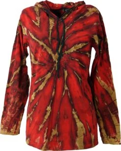 Batik Shirt, Goa Tie Dye Langarmshirt - Rot