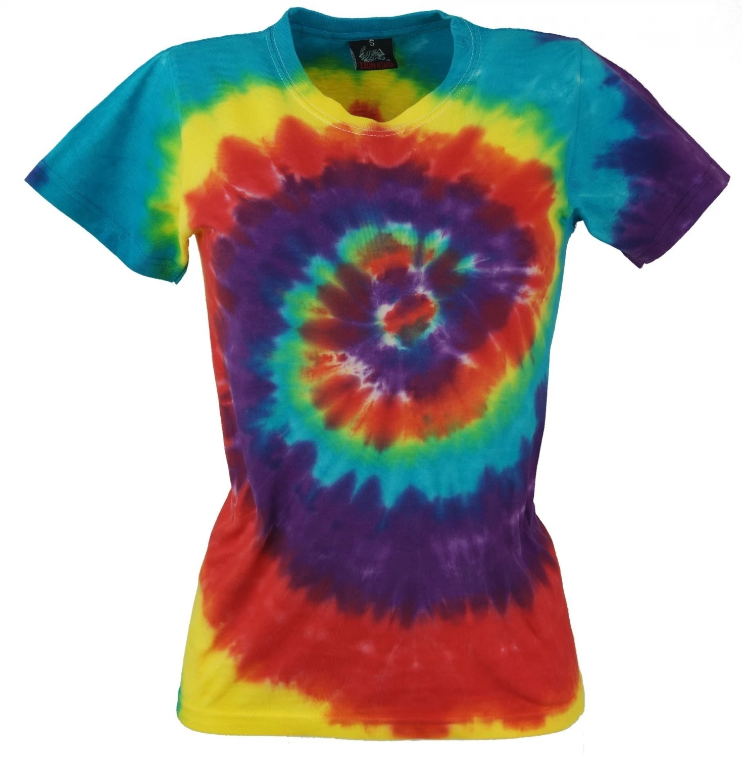 Batik T-Shirt Für Damen, Tie Dye Goa Shirt Regenbogen - Blau/rot 3 Batik T-Shirt Für Damen, Tie Dye Goa Shirt Regenbogen - Blau/rot
