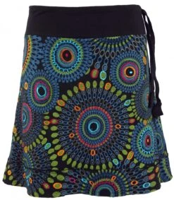 Bestickter Minirock, Boho Chic Rock, Retro Mandala - Schwarz/blau