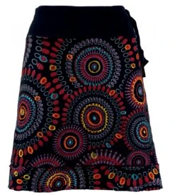 Bestickter Minirock, Boho Chic Rock, Retro Mandala - Schwarz/rot