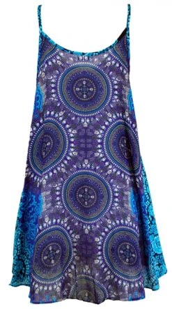 Boho Dashiki Minikleid, Trägerkleid, Strandkleid - Flieder/türkis