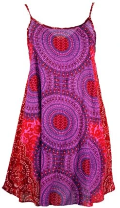 Boho Mandala Minikleid, Trägerkleid, Strandkleid - Fuchsia