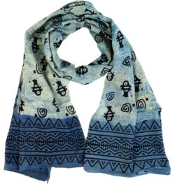 Leichter Pareo, Sarong, Handbedrucktes Baumwolltuch - Blau Kombination 1 - 190x120 Cm -Modebekleidungsgeschäft duennes tuch sarong wandbehang wickelrock sarongkleid 11305