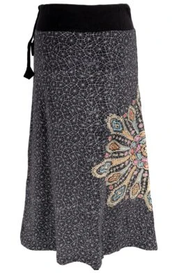 Maxirock, Langer Rock Mandala, Boho Rock - Schwarz/grau