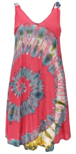 Batik Tunika, Hippie Chic, Strandkleid, Sommerkleid - Himbeerrot