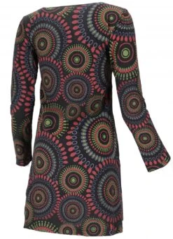 Hippie Minikleid Boho Chic, Langarm Tunika Mandala - Schwarz/lemon -Modebekleidungsgeschäft f 19 07 kleidertops bhawani 19