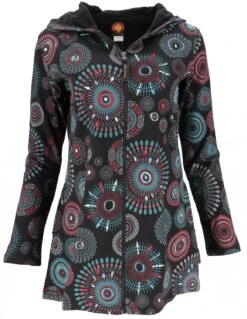 Lange Boho Hippie Chic Jacke, Bestickte Jacke - Schwarz/grau