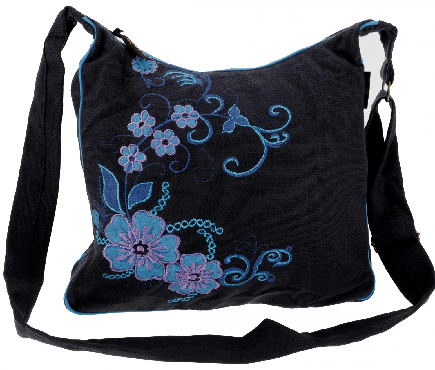 Geräumige Schultertasche, Hippie Tasche, Goa Tasche - Schwarz/türkis - 34x37x12 Cm 3 Geräumige Schultertasche, Hippie Tasche, Goa Tasche - Schwarz/türkis - 34x37x12 Cm