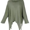 Oversize Pullover Mit Rollkragen, Feinstrick Pixi Poncho-Pulli - Khaki -Modebekleidungsgeschäft f 19 09 9 ahosen 15