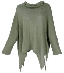 Oversize Pullover Mit Rollkragen, Feinstrick Pixi Poncho-Pulli - Khaki