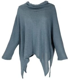 Oversize Pullover Mit Rollkragen, Feinstrick Pixi Poncho-Pulli - Taubenblau