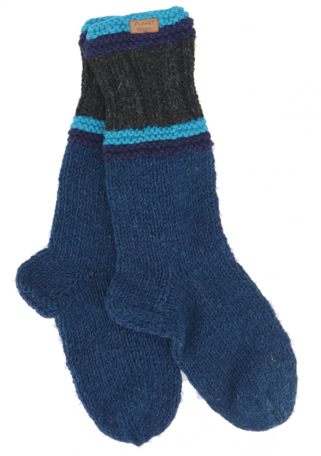 Handgestrickte Schafwollsocken, Haussocken, Nepal Socken - Petrol/schwarz 4 Handgestrickte Schafwollsocken, Haussocken, Nepal Socken - Petrol/schwarz – Bild 2