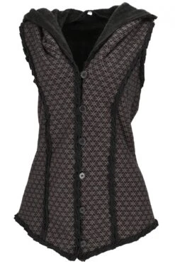 Goa Weste Mit Weiter, Flauschiger Kapuze `Flower Of Life` - Schwarz/braun