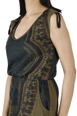 Ethno Minikleid, Bedrucktes Goakleid, Rückenfreies Kleid - Olivgrün/grün -Modebekleidungsgeschäft h 01 22 1 ago0517