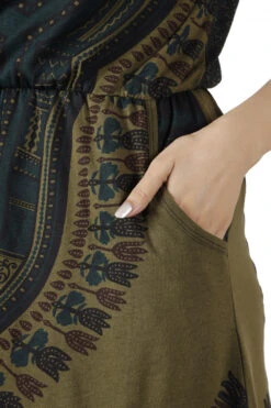 Ethno Minikleid, Bedrucktes Goakleid, Rückenfreies Kleid - Olivgrün/grün -Modebekleidungsgeschäft h 01 22 1 ago0519